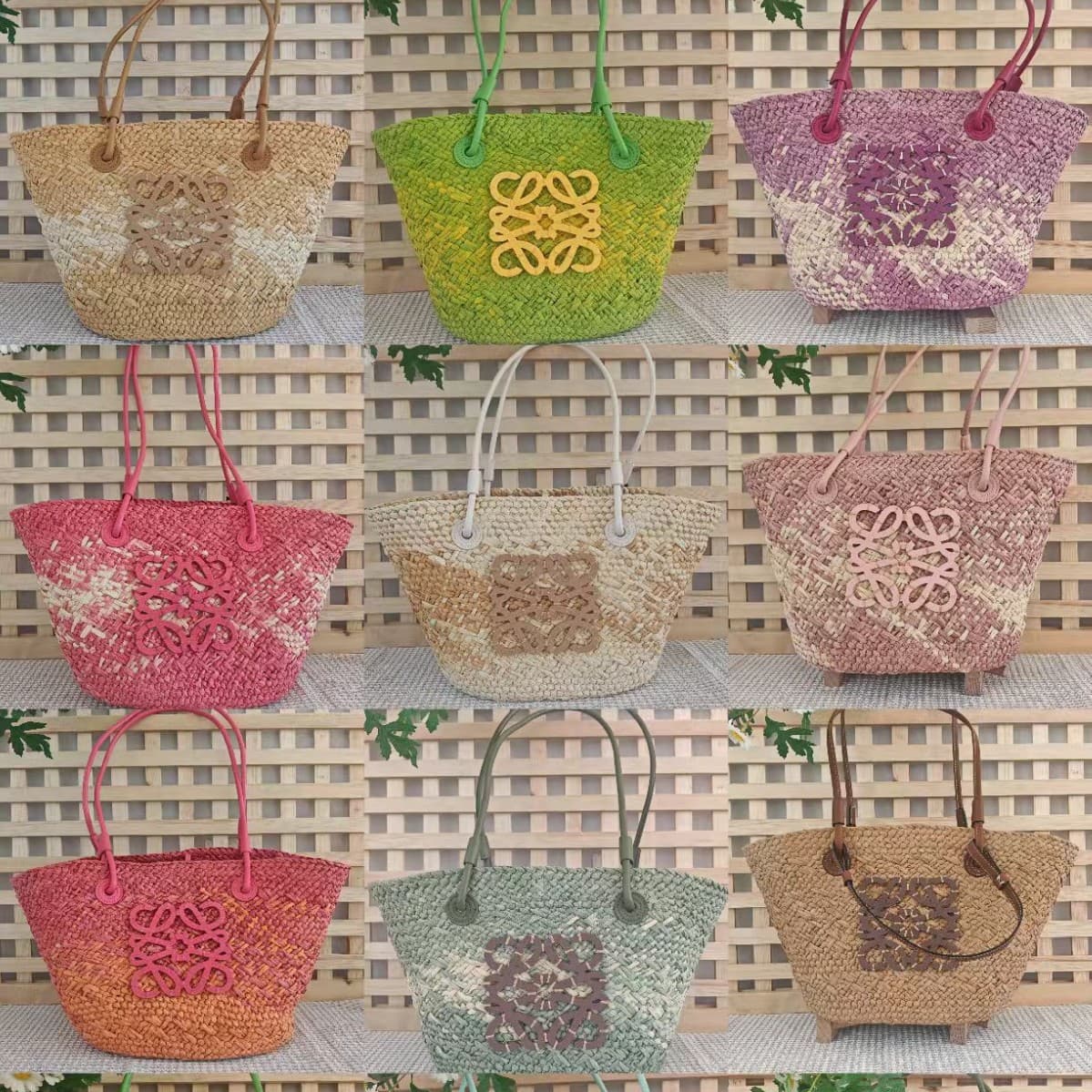 Wholesale and distribution of new gradient solid color straw bags, large-capacity casual beach bags, woven crossbody bags, grocery bags