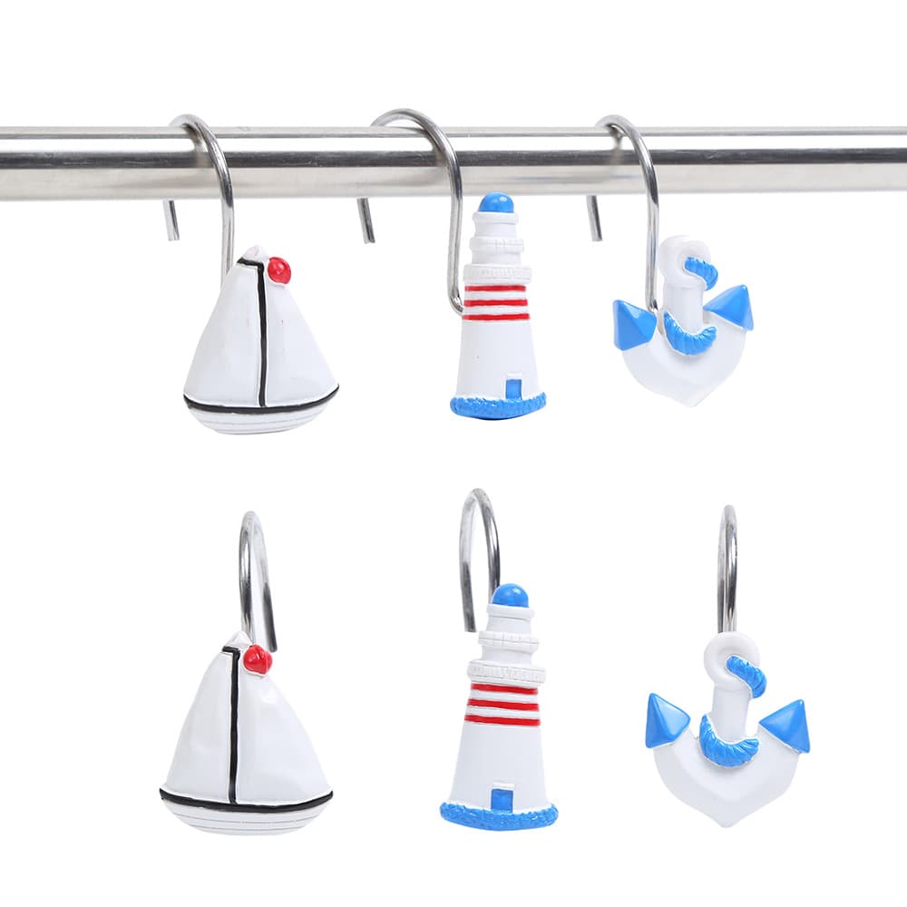 New HNA Series Lighthouse Shower Curtain Hooks Creative Resin Curtain Hooks Stainless Steel Boat Shield Hooks Wholesale