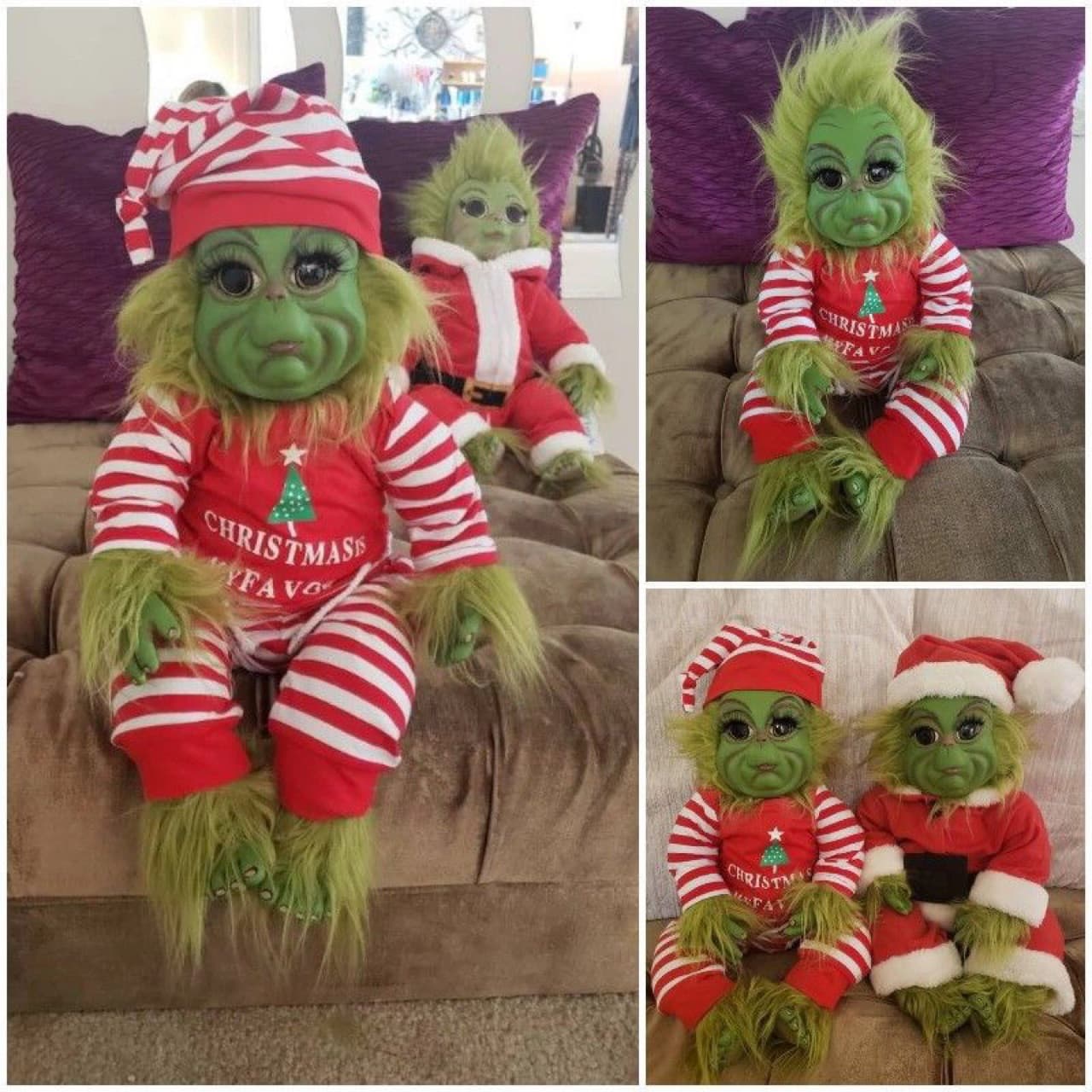 Cross-border New Creative Grinch Plush Elf Doll Christmas Monster Figure Christmas Gift Green Furry Monster