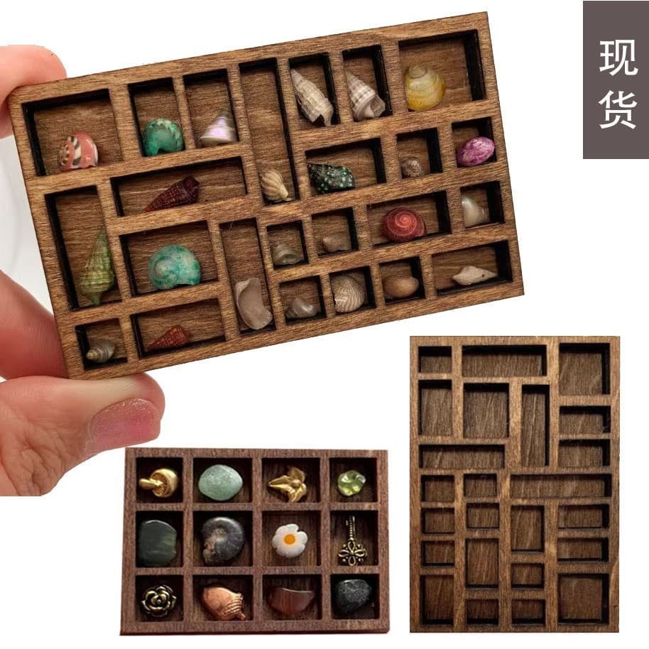 Cross-border Miniature Trinket Shelf Wooden Micro Jewelry Stand Mineral Specimen Storage Display