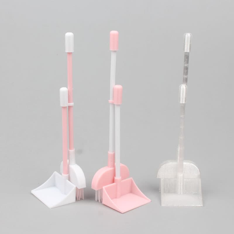 1:6 scale miniature model of a soldier's house cleaning supplies, including brooms, dustpans, and accessories.