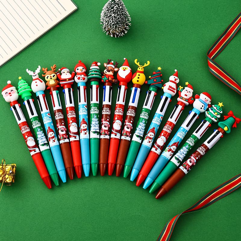 Christmas 4-color ballpoint pen multi-function journal pen student colored oil pen children's prize holiday gift multicolor pen
