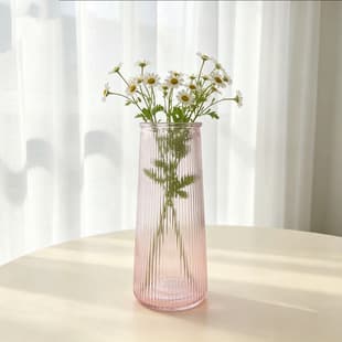 Pink Vertical Stripe Minimalist Glass Vase, Nordic Style Premium Vase for Hydroponic Flowers, Living Room Home Decorative Ornament