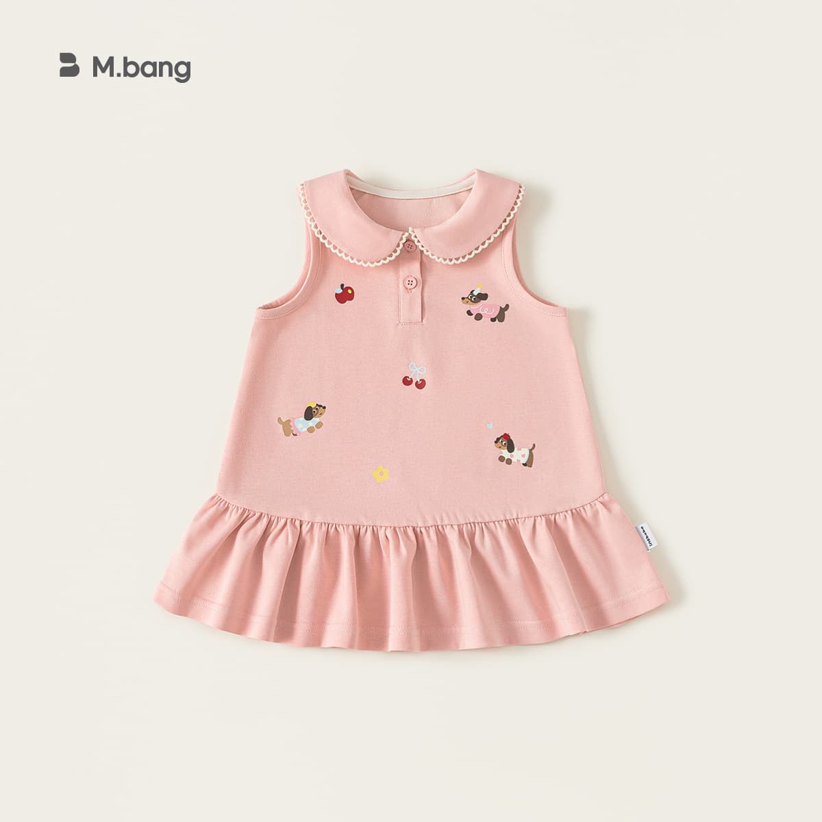 Bangxuan Girls Summer Dress Pink Dog Print Children's Sleeveless Vest Dress with Baby Doll Collar A-Line Skirt for Toddlers