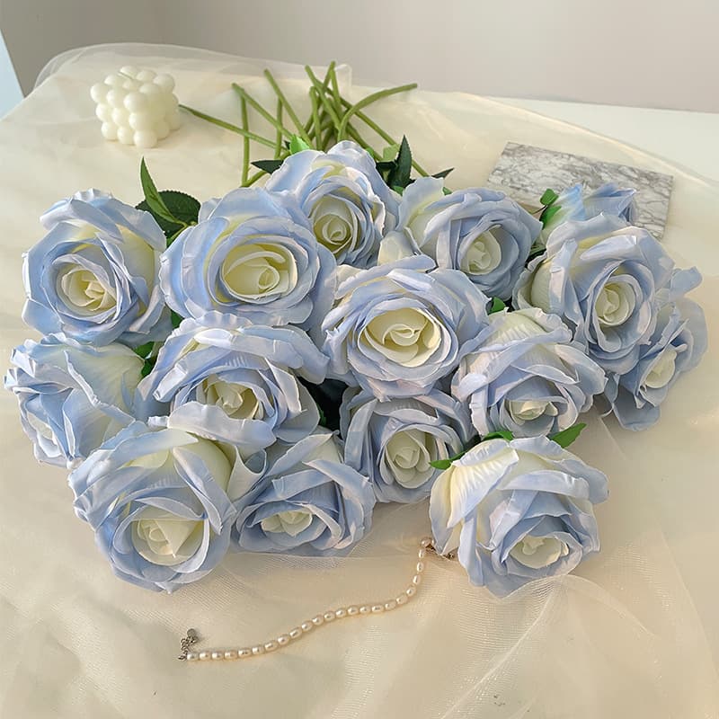 Simulated Single Stem Crushed Ice Blue Silk Rose Valentine's Day Home Decoration Photography Ecuador Rose