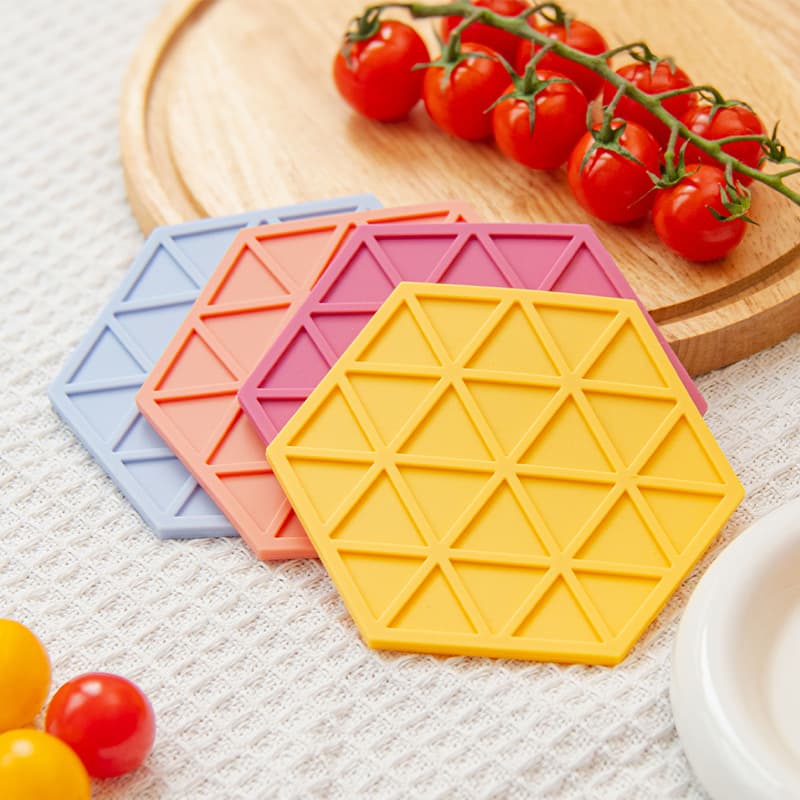 Creative Hexagonal Double-Sided Silicone Heat Insulation Mat for Table, Pot Holder, Cup Mat, Whiskey Glass Coaster, Heat-Resistant