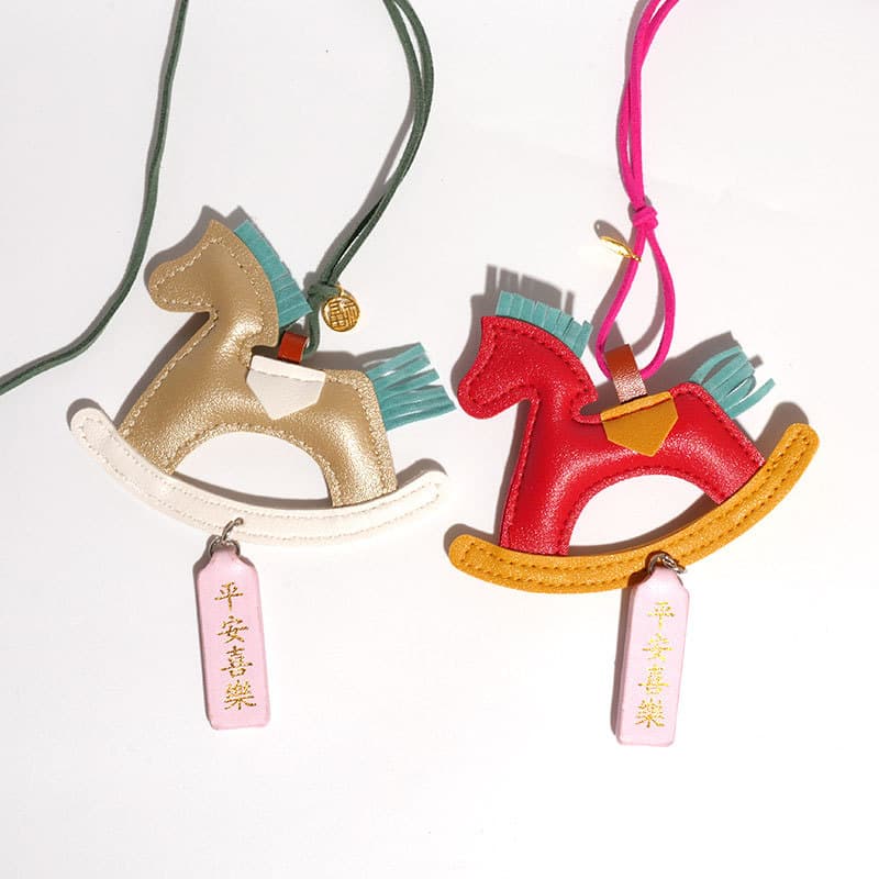 Wooden Rocking Horse Car Ornament Rearview Mirror Safe and Joyful Cute Handmade Car Accessory for Women