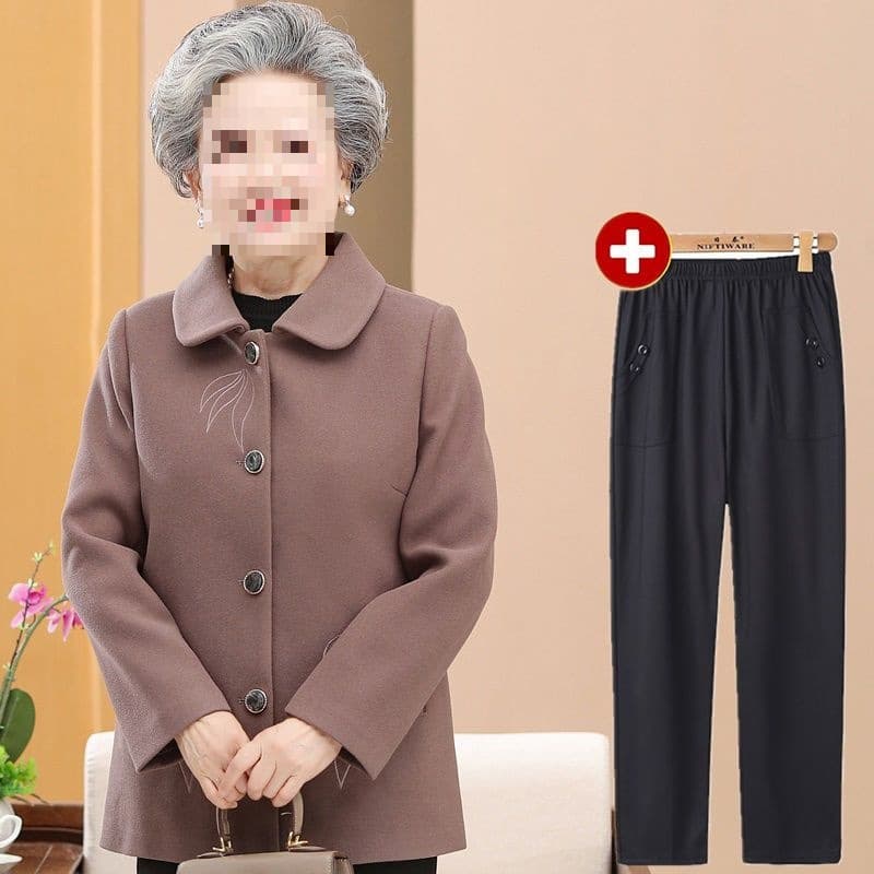 Elderly Women's Autumn Top Long-Sleeve Short Jacket for Grandma Fashionable Coat