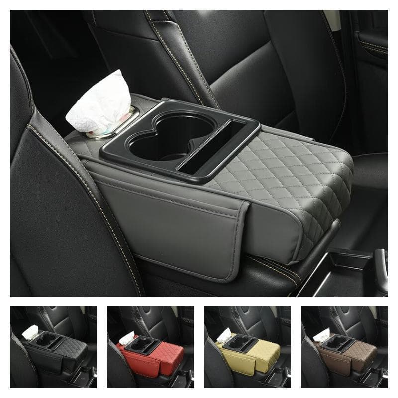 Car Armrest Box Organizer Tissue Box with Center Elbow Heightening Pad, Multi-functional Armrest Extender