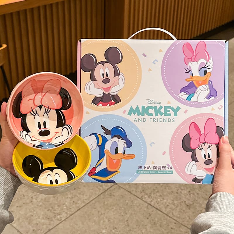 Cute Disney Mickey Minnie Kids Rice Bowl Home Tableware Gift Box Set Birthday Gift Party Favor