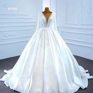 Export Wedding Dress 2026 New Style Slim Fit Puffy Skirt Train Bridal Gown Plus Size Satin Handmade Pearls