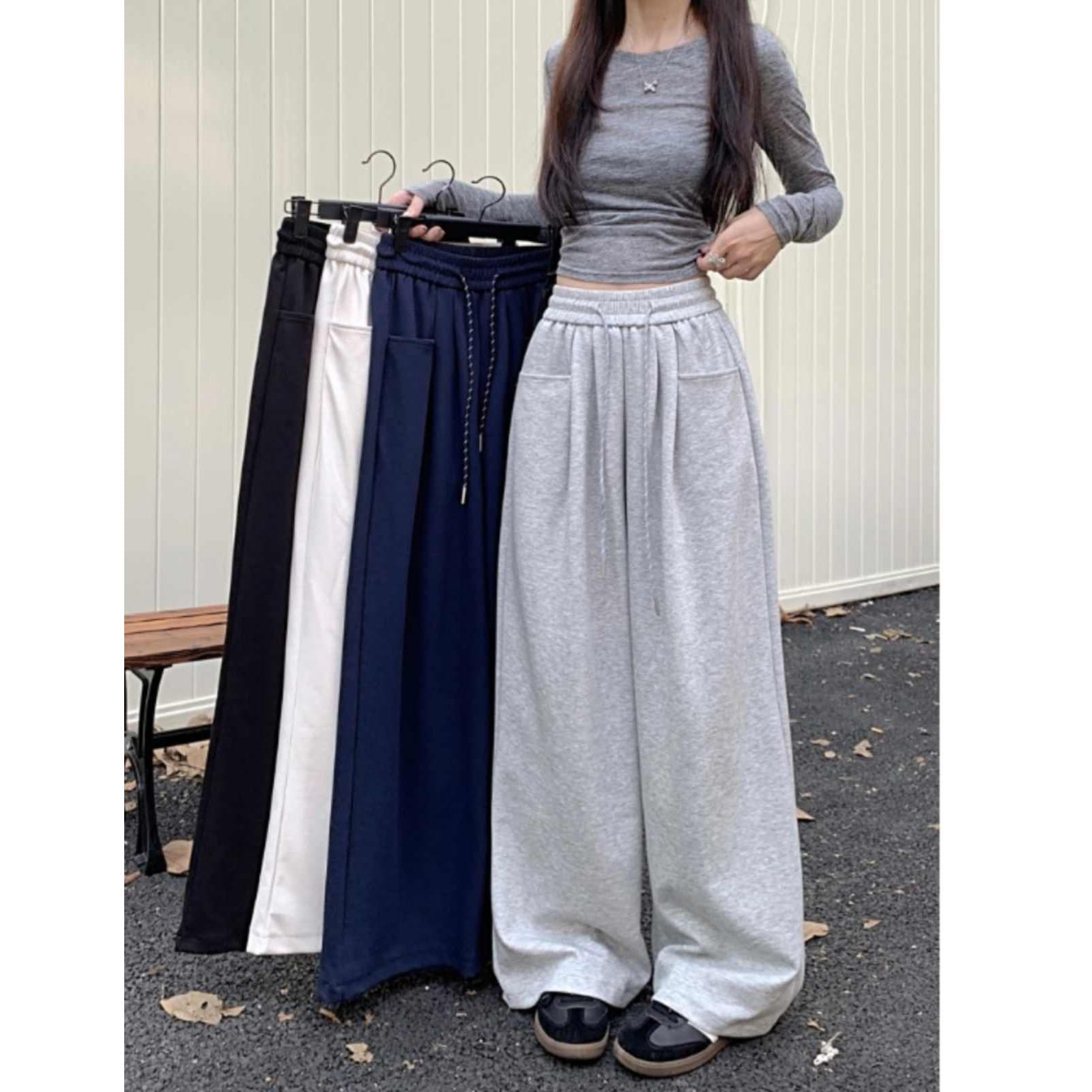 Loose Fit Slimming Drawstring Sweatpants with Elastic Waist, Casual Wide Leg Trousers for Women