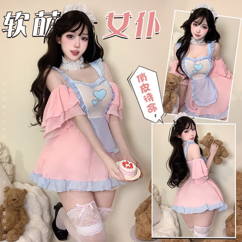 Lolita Pure and Sweet Maid Sexy Suspender Dress Role Play Transparent Temptation Maid Set 2798