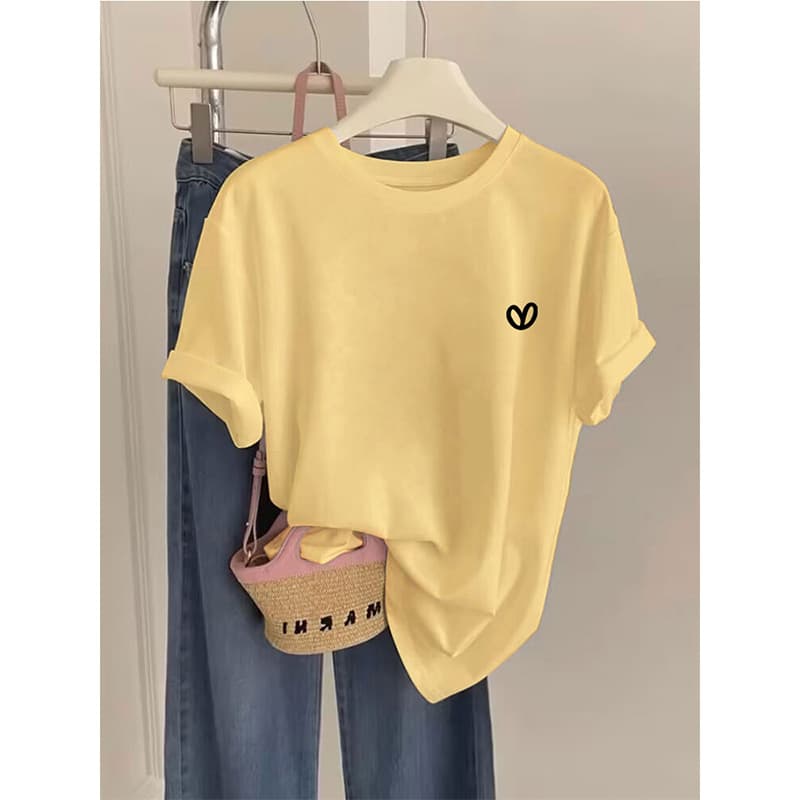 2026 New Style Regular Fit Cotton Crew Neck Short Sleeve T-Shirt for Women, Fashionable Lightweight Top, Spring Summer Autumn