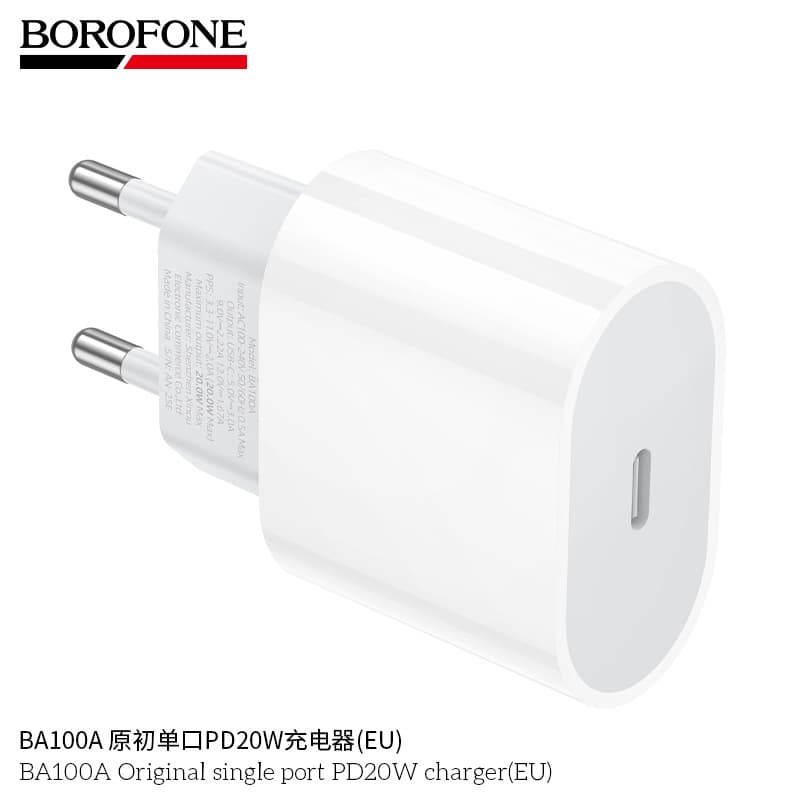 BOROFONE BA100A European standard EU round pin socket PD20W mobile phone Type-C charging adapter fast charging head