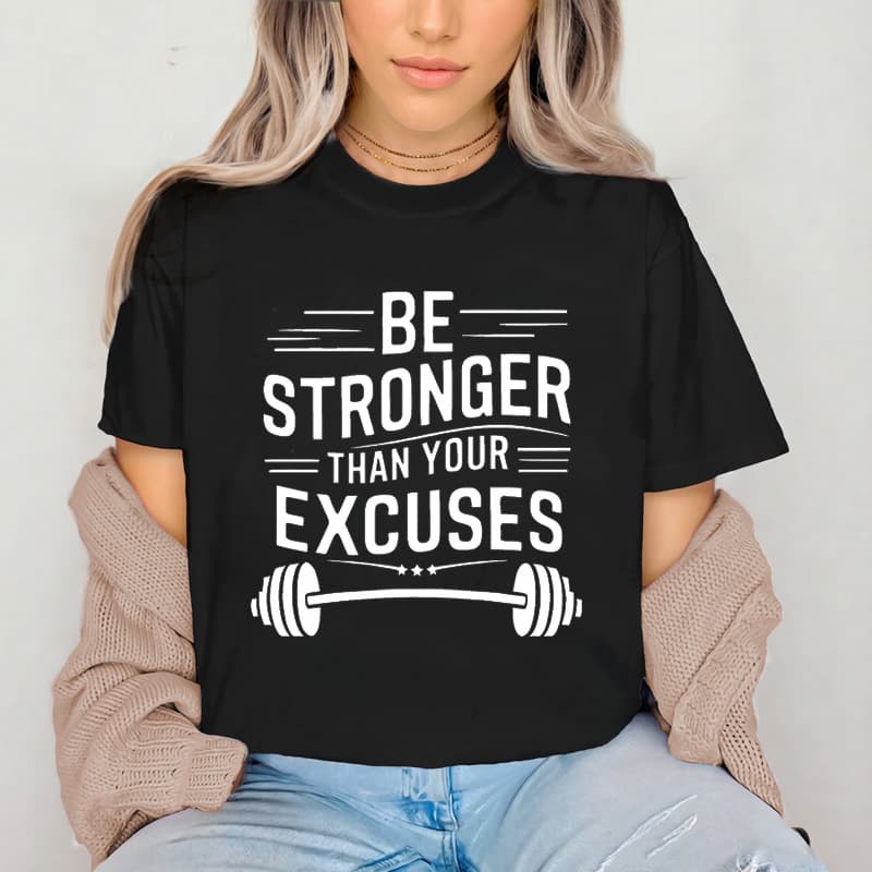 Be Stronger Motivational Fitness Theme T-Shirt Gym Training Versatile Loose Round Neck Top 60311-22