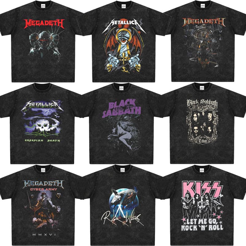 American Retro Megadeth Rock Band Metallica Short-Sleeved Pink Floyd Men's and Women's Couple T-Shirts Trendy