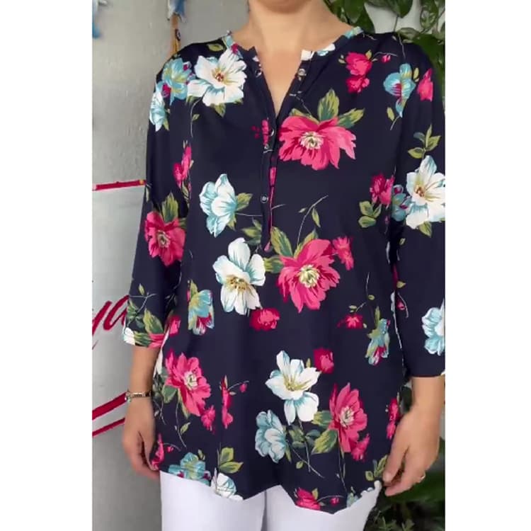 Cross-border Trade Plus Size Women's Summer Printed Short Sleeve T-Shirt Top Blouse Mother's Wear