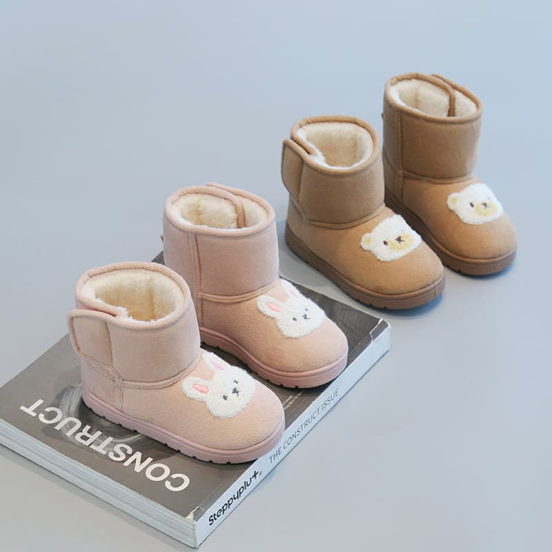 Winter New Korean Style Cartoon Children's Warm High-Top Snow Boots Fleece-Lined Cotton Shoes for Boys and Girls Kindergarten Ages 2-7