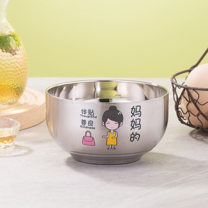 Stainless steel bowl 304 food grade double layer children's cartoon bowl wholesale household rice bowl cute family parent-child bowl