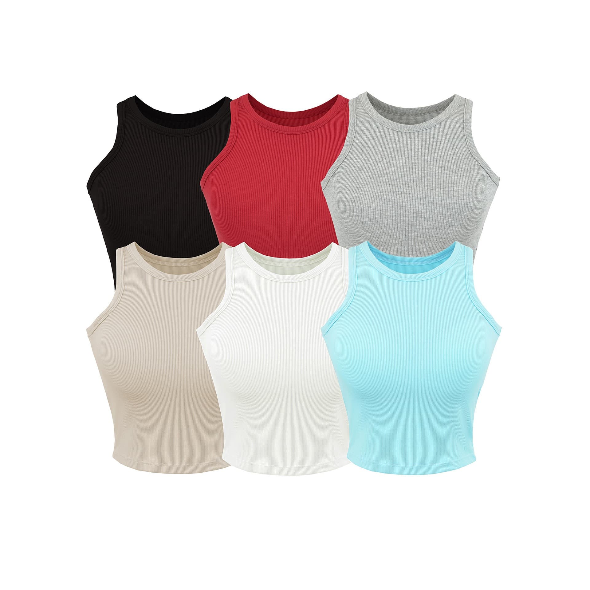 American Style Sexy Round Neck Tank Top with Built-in Pads, Racerback, Waist-Cinching, Cropped, Sleeveless Summer Top