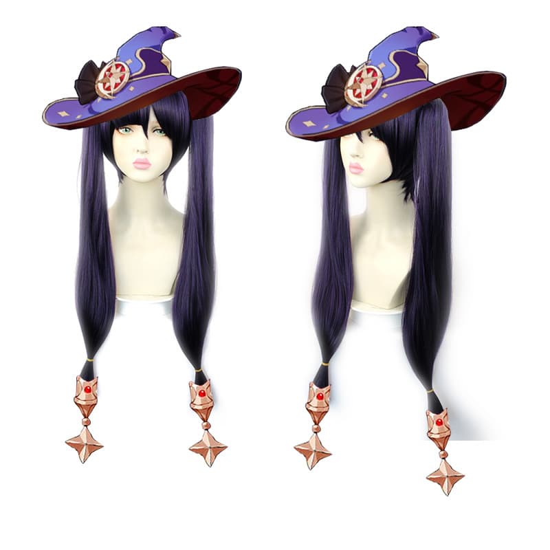 Mona Cosplay Wig Purple Black Double Tail Astronomer Mystery Witch Hair Extension for Ladies Non-Touchable High Temperature Silk