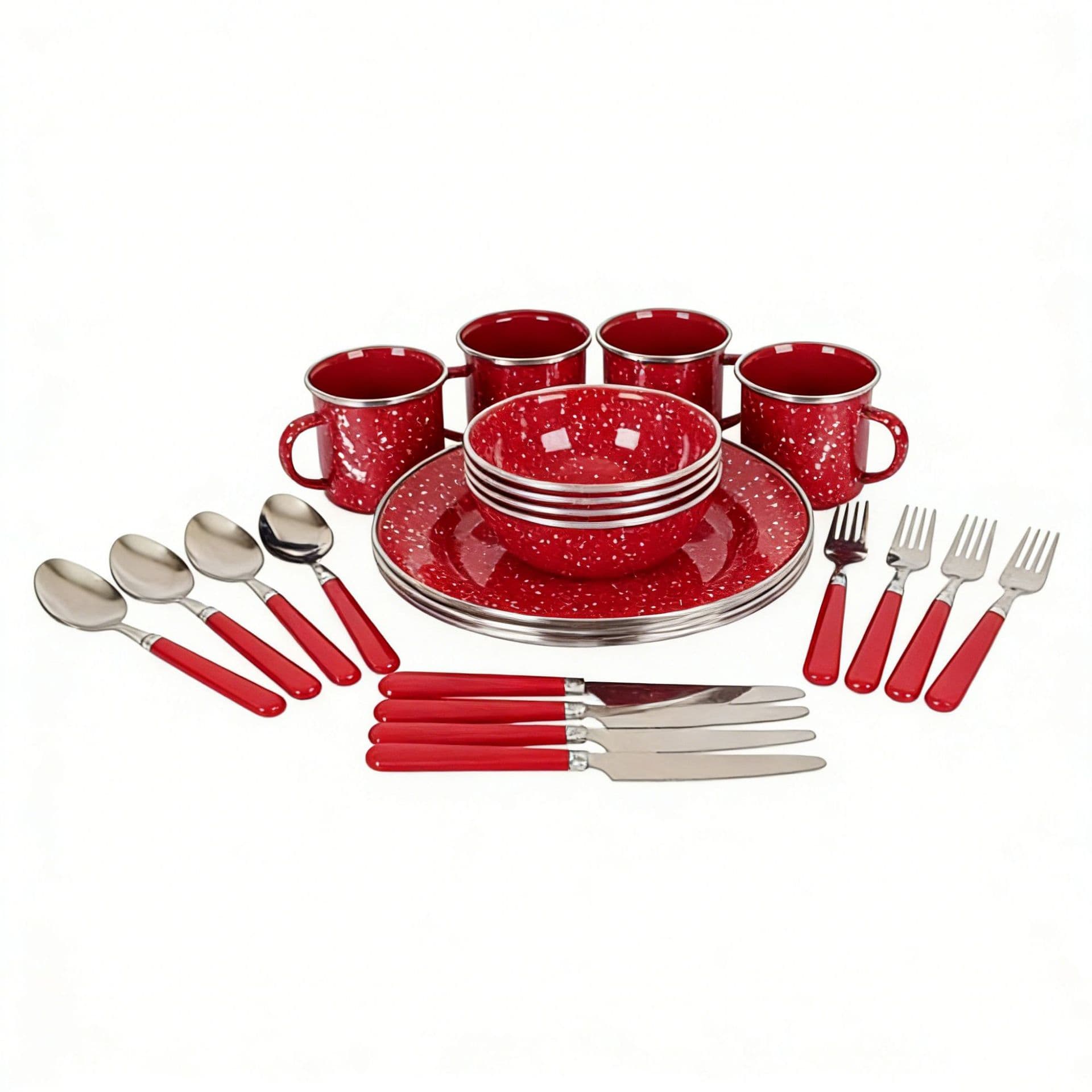 Enamel Dinnerware Set Cup Bowl Plate Knife Fork Spoon Outdoor Home Kitchen