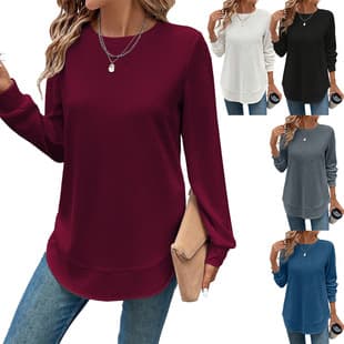 Plus Size Women's Amazon Autumn Winter Casual Round Neck T-Shirt Elegant Solid Color Knit Plaid Top