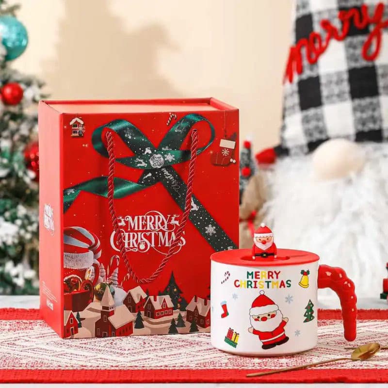 Creative Santa Claus Mug with Lid Cross-border Cute Cup Cartoon Christmas Ceramic Cup Gift Foreign Trade Water Cup