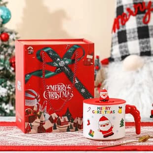 Creative Santa Claus Ceramic Mug with Lid, Cute Cartoon Christmas Mug Gift for Export