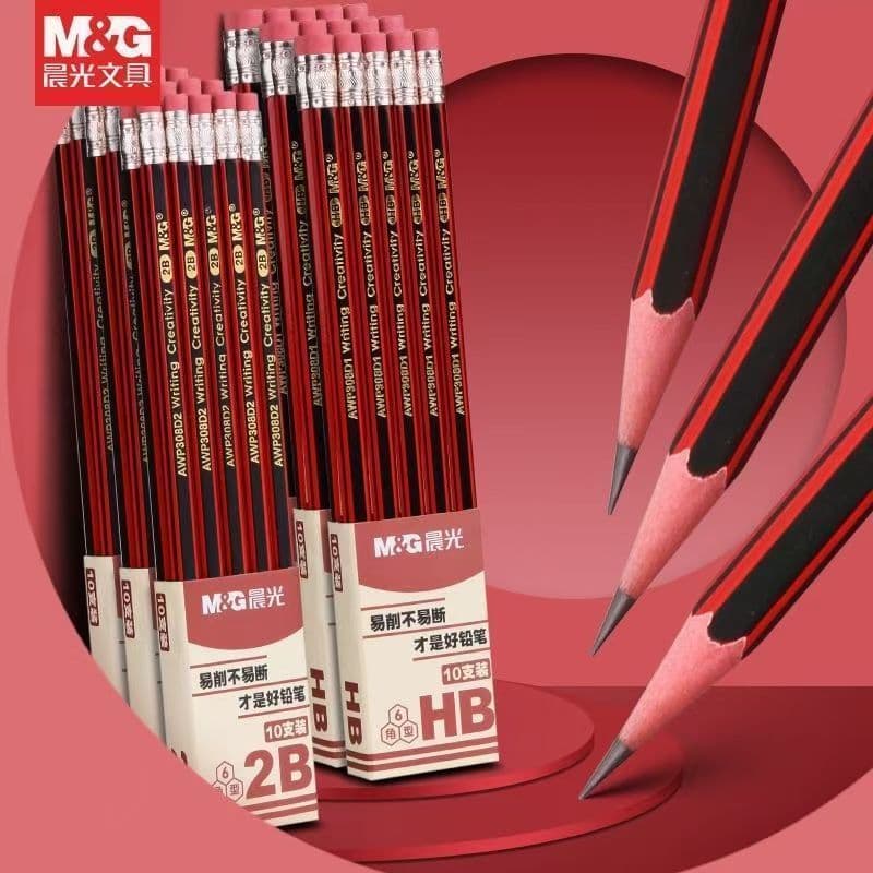 HB Triangular Wooden Pencil for Kids with Eraser, Exam Use, No Sharpening Required, 2B, 6-Pack