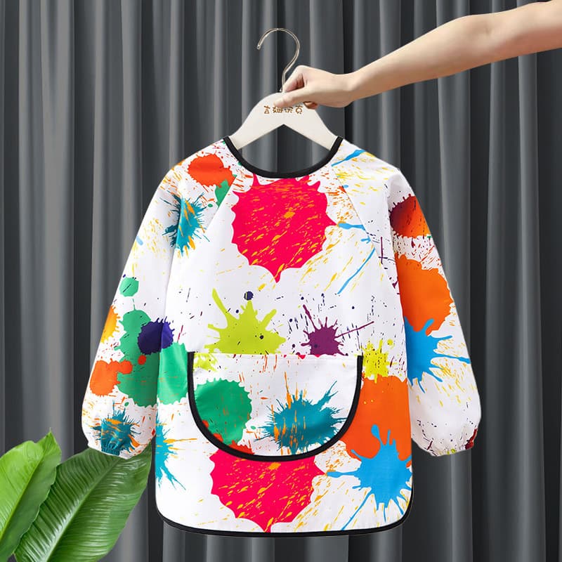 Children's Painting Smock Waterproof Strapped Art Apron Baby Art Back-Wearing Clothing Stain-Resistant Kindergarten Eating Bib
