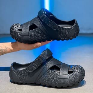 Summer Thick Sole Crocs for Men, Breathable Large Size Closed-Toe Slippers, Outdoor Anti-Slip Sports Breathable Beach Sandals