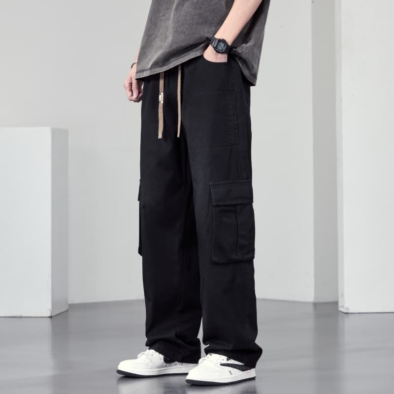 JYF-2587 Retro Chic Washed Workwear Jeans for Men, Four-Season Trendy Loose Straight-Leg Wide-Leg Couples Style Long Pants