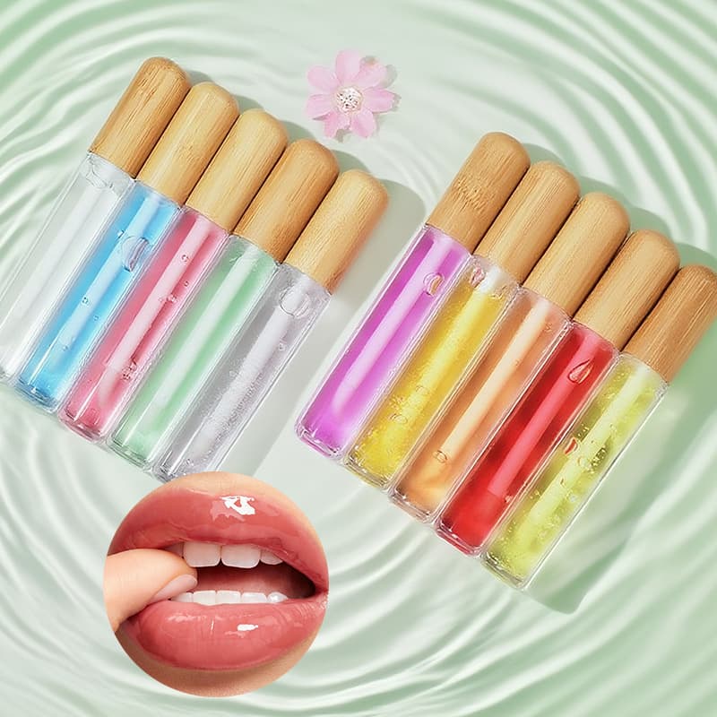 Cross-border Small Batch Makeup Glass Lip Balm Moisturizing Anti-Chapping Bamboo Lip Oil Vegan Fruit Clear Lip Gloss