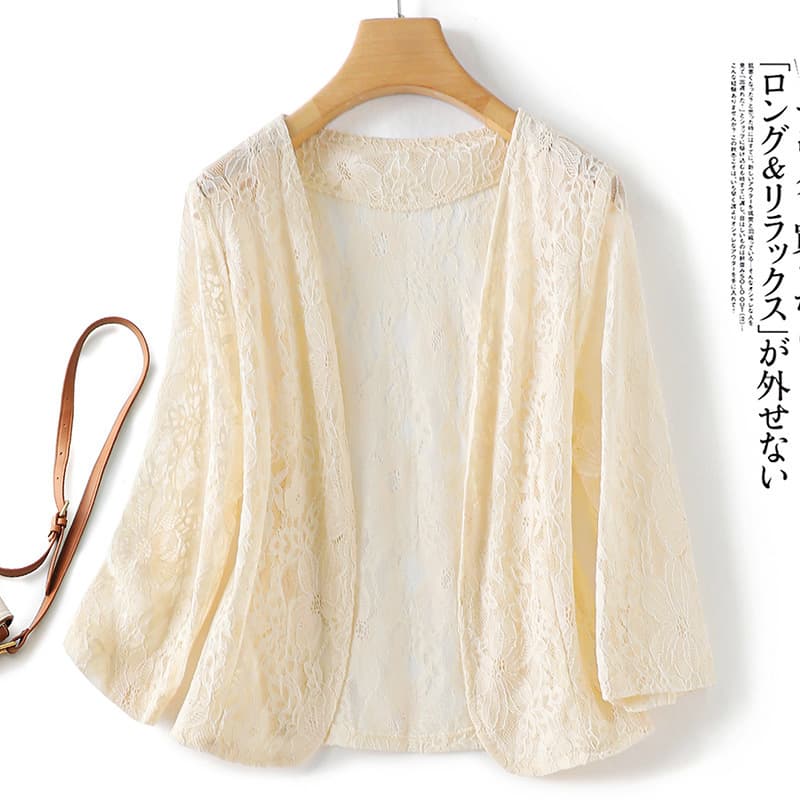 Women's Lace Hollow Knit Cardigan 2024 Summer New Korean Style Open Front Outerwear 7848