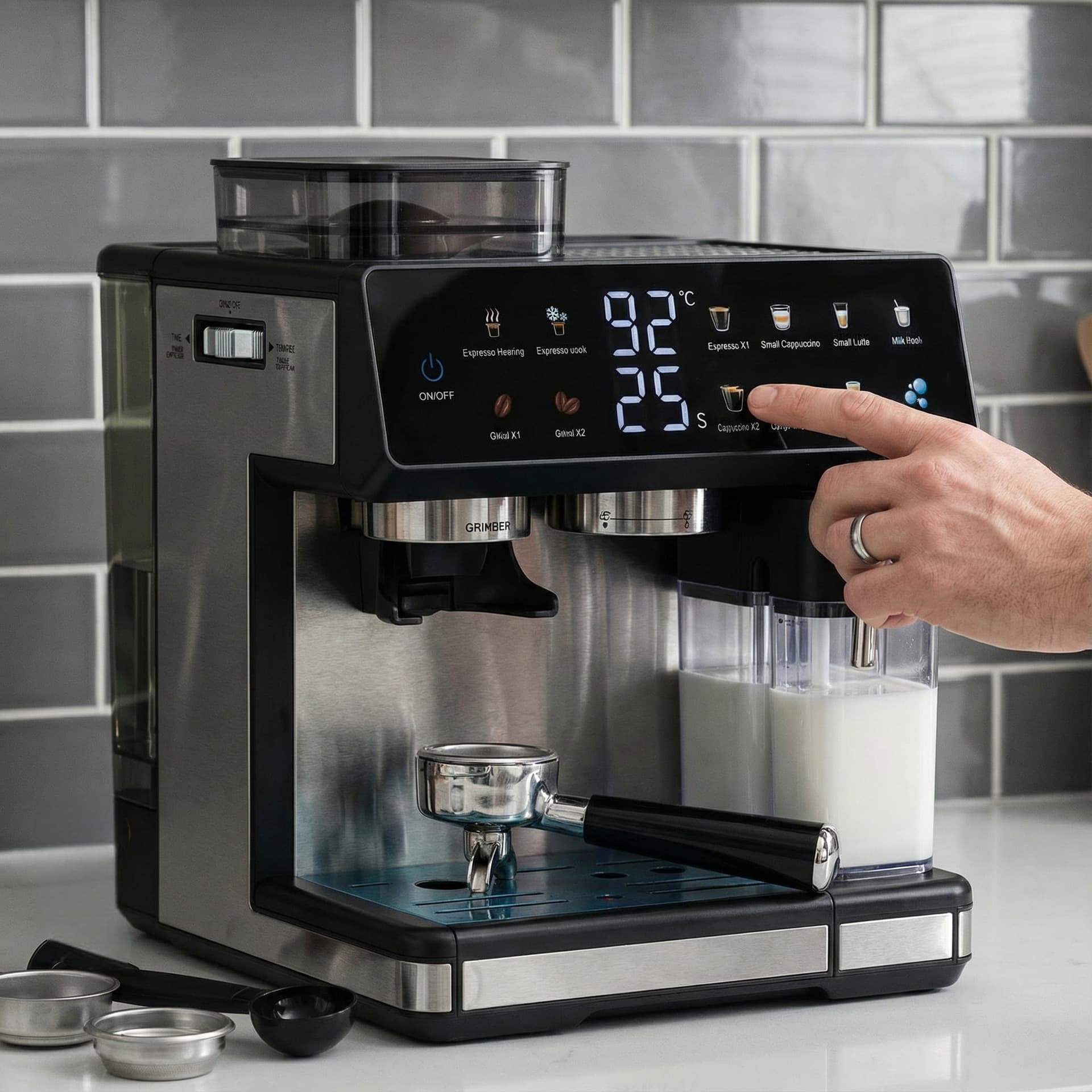 Cross-border EU Standard Grind Brew Steam 3-in-1 Coffee Machine Smart Touch Semi-Automatic Espresso