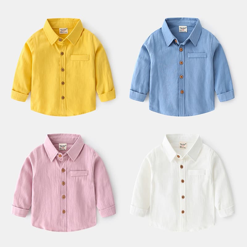 2025 New Style Children's Long-Sleeved Shirt, Solid Color Boys' Shirt, Base Layer, Korean Style Top, Dropshipping Available for Online Store Agents