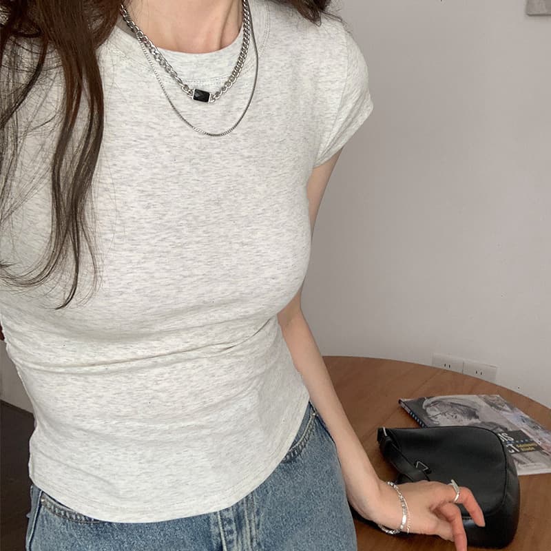 European-style designed black round-neck short-sleeve T-shirt for women, new spring/summer fitted waist-slimming cropped top