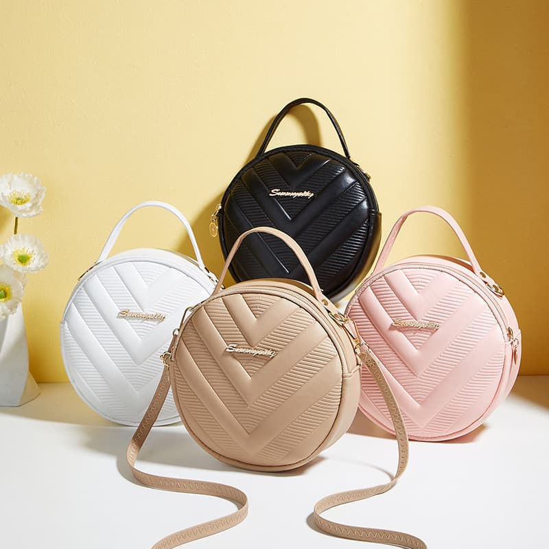 Retro small round bag 2024 new ladies handbags Korean style women's bag women's texture embossed crossbody bag