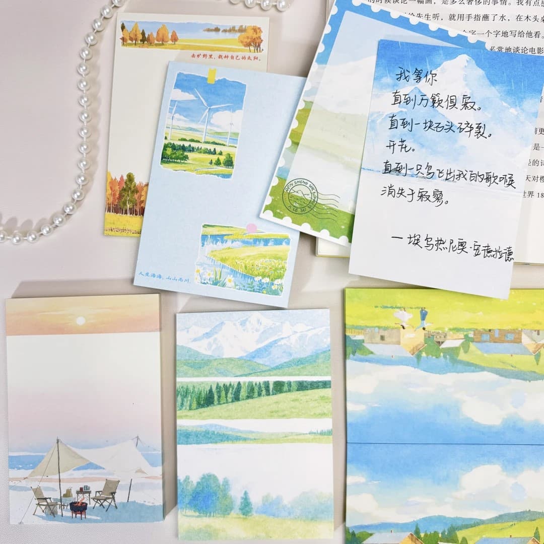 Japanese-style Minimalist Memo Pad Non-sticky Notebook with Nordic Four Seasons Forest Double-sided Colored Design