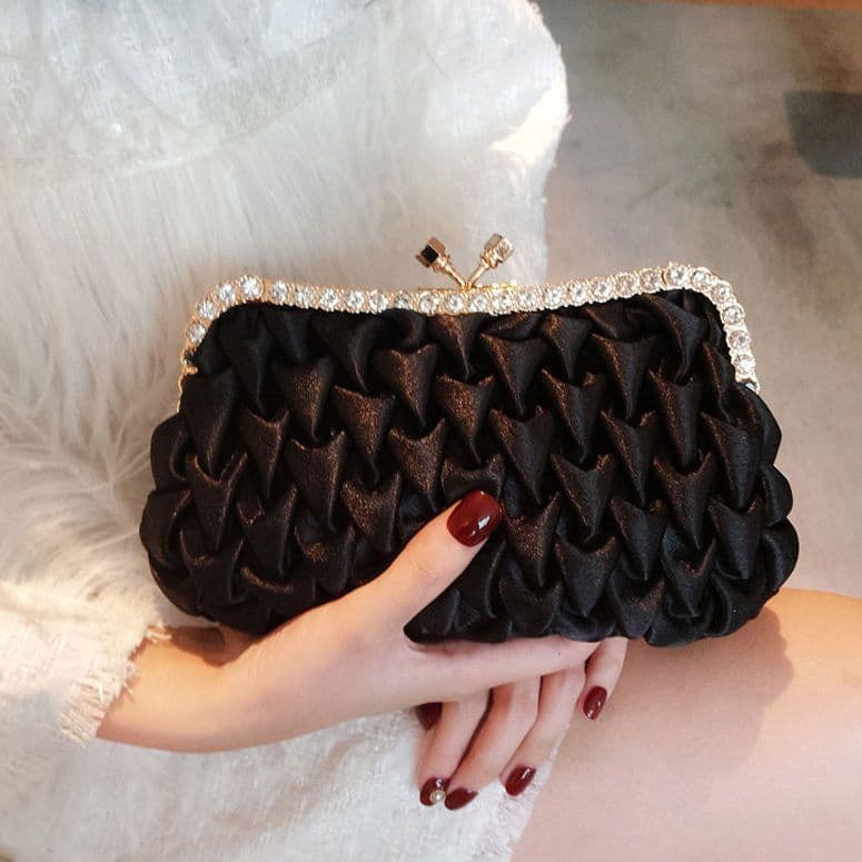 2025 New Silk Satin Evening Clutch for Women, Rhinestone Bride Handbag, Gown and Cheongsam Handheld Bag