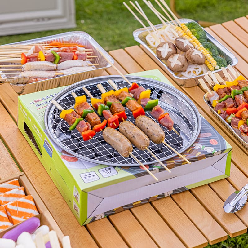 Disposable BBQ Grill Stand Outdoor Portable Skewer Set, Home Indoor Smokeless Charcoal Barbecue Warmer