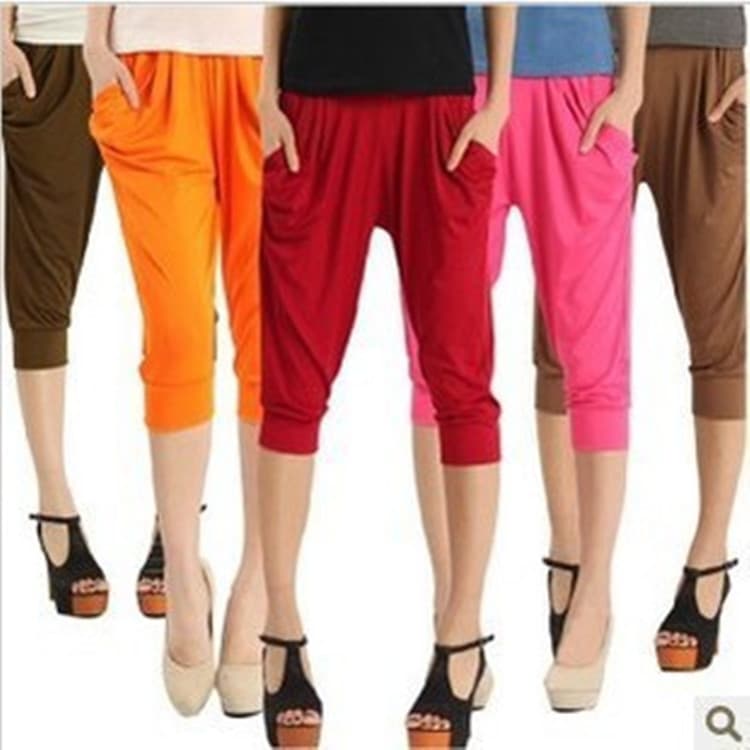 Plus Size 7/8 Harem Pants Stretchy Summer Korean Style Multi-Color Casual Leggings for Women