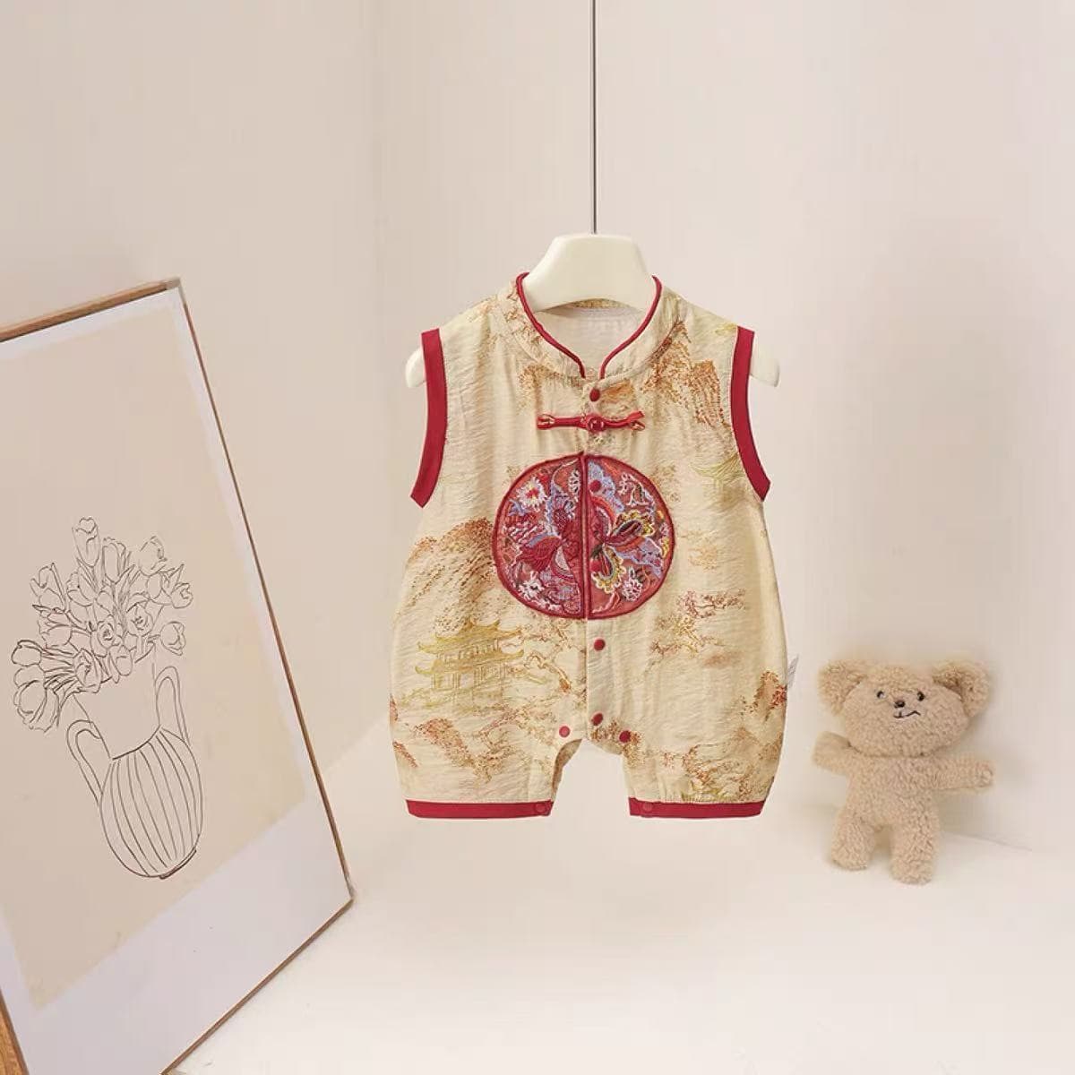 Baby Full Moon 100 Days First Birthday Formal Outfit Little Master Tang Suit New Chinese Style Baby Boy Romper Summer Thin Traditional Chinese Clothing