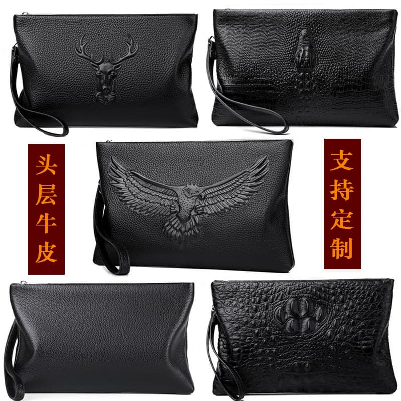 Men's Leather Handbag Large Capacity Business Casual Soft Cowhide Wallet Waterproof Envelope Clutch Bag for Commuting And Travel