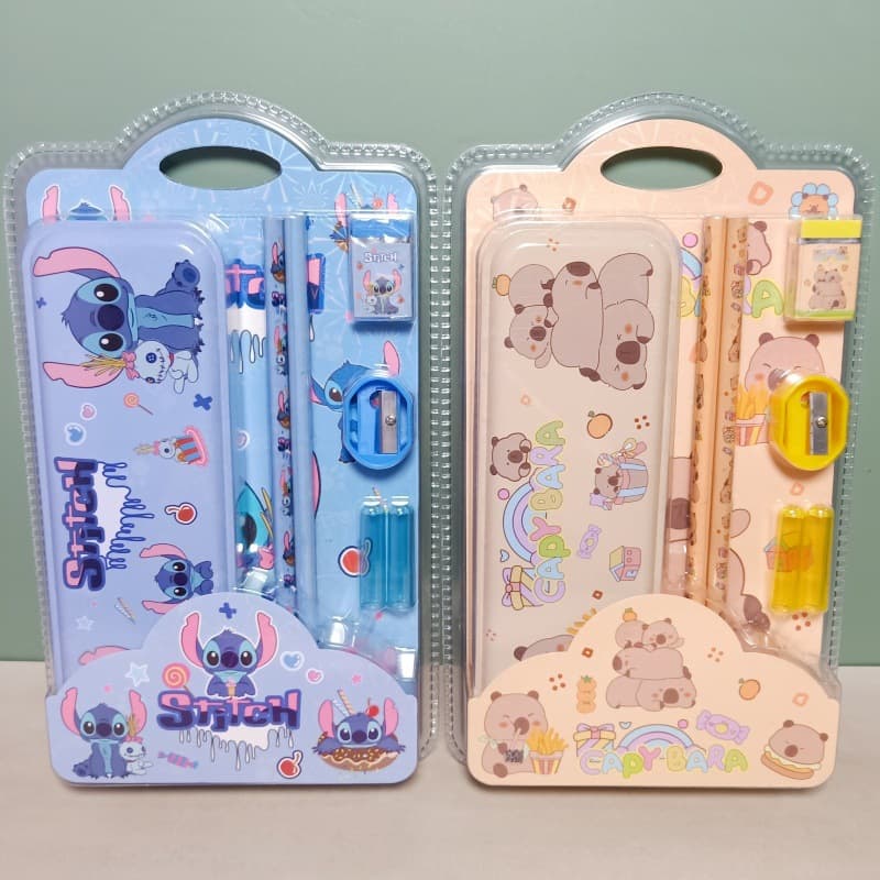 Foreign trade Stitch 7-piece stationery set Stitch capybara pen box wooden pencil sharpener eraser pen cap