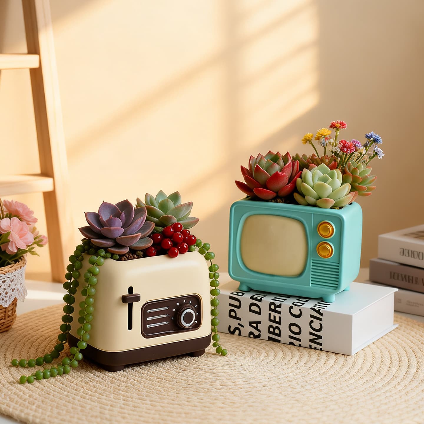 Vintage Radio Succulent Plant Pot Decorative Ornament, Creative Cute Green Plant Office Study Flower Pot Decoration