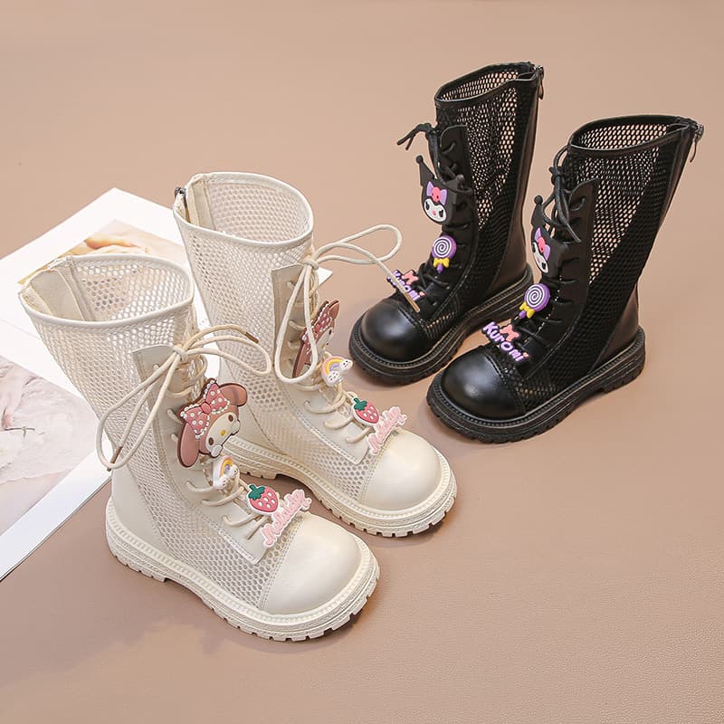 Girls' mesh boots, new summer style, princess shoes, tall boots, fashionable performance style, mesh upper, breathable children's Martin boots.