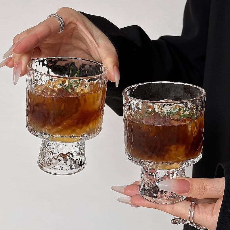 High-Aesthetic Ins Glass Cup Vintage Style Cold Brew Cup Iced Americano Latte Coffee Cup Designer Cold Drink Glass Cup
